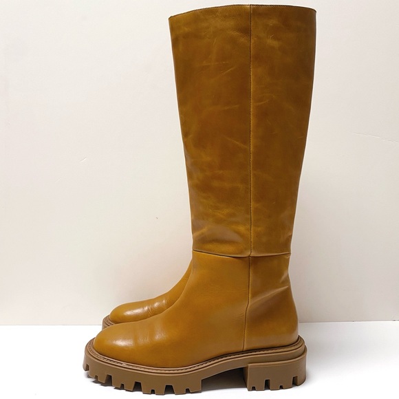 Zara Tan Cognac Brown Platform Knee High Leather Boots 41 10 11 - Picture 5 of 9